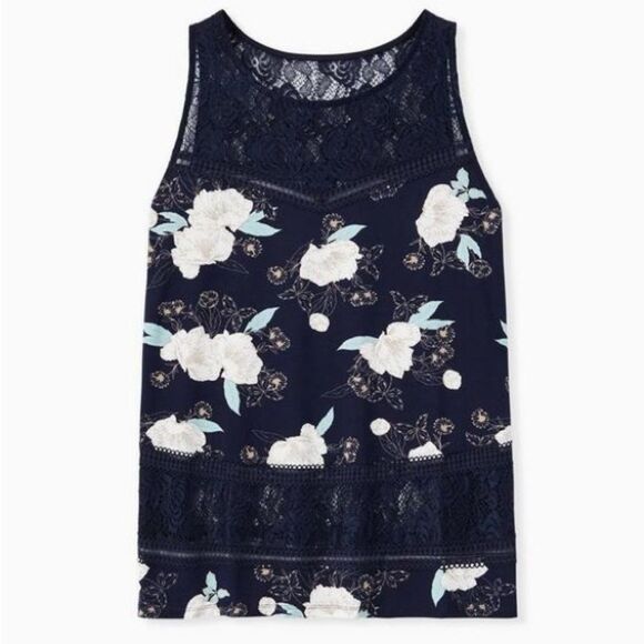 Torrid Navy Floral Lace Inset Tank Size 3 - Picture 1 of 7